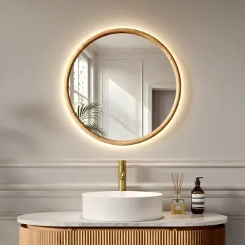 Lily Natural Oak Round LED Mirror 600mm