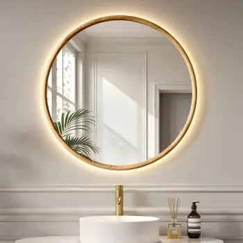 Lily Natural Oak Round LED Mirror 800mm