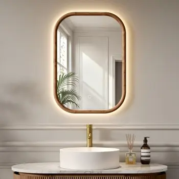 Lily Natural Walnut Rectangular LED Mirror 700x500mm