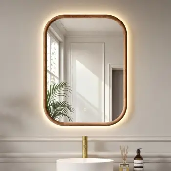 Lily Natural Walnut Rectangular LED Mirror 800x600mm