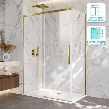 Lisbon Brushed Brass 8mm Sliding Shower Enclosure 1400x900mm