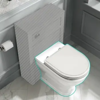 Kansas Traditional Rimless Back To Wall Toilet With Cotton White Wooden Seat