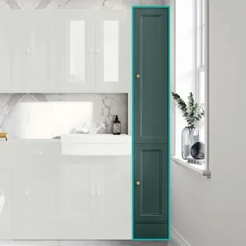 Monaco Midnight Green Floor Standing Tall Cabinet Unit 1900x300mm - Brushed Brass Accents