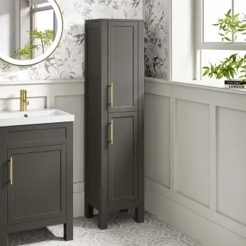 Bermuda Graphite Grey Floor Standing Tall Cabinet 1500x350mm - Brass Knurled Handles