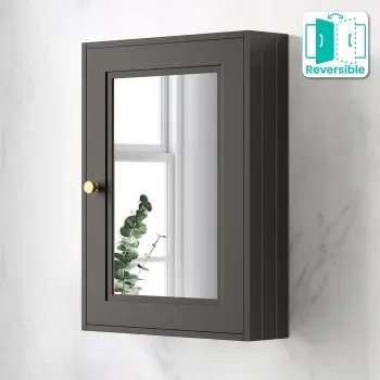 Graphite Grey Mirror Cabinet 700x500mm - Brushed Brass Accents