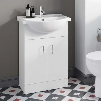 Quartz Gloss White Vanity with Semi Recessed Basin 550mm