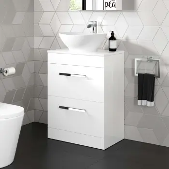 Avon Gloss White Vanity Drawer with Oval Counter Top Basin 600mm