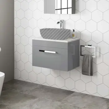 Avon Stone Grey Wall Hung Drawer with Marble Top 600mm - Excludes Counter Top Basin