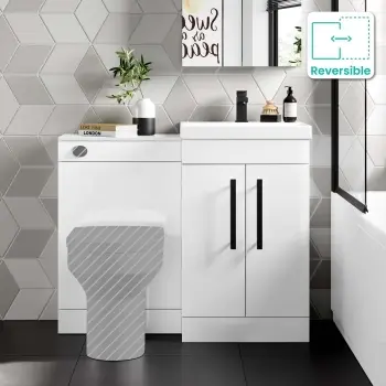 Avon Gloss White Basin Vanity and Back To Wall Unit 1000mm - Black Accents