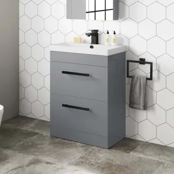 Avon Stone Grey Basin Drawer Vanity 600mm - Black Accents
