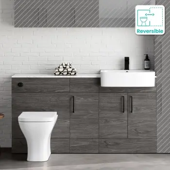 Harper Charcoal Elm Combination Vanity Basin with Marble Top & Atlanta Toilet 1500mm - Black Accents