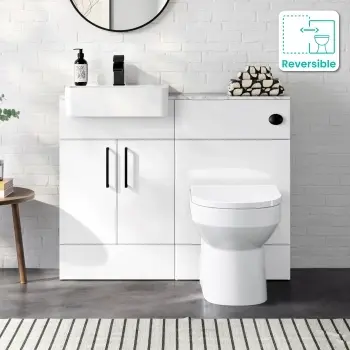 Harper Gloss White Combination Vanity Basin with Marble Top & Miami Toilet 1000mm - Black Accents