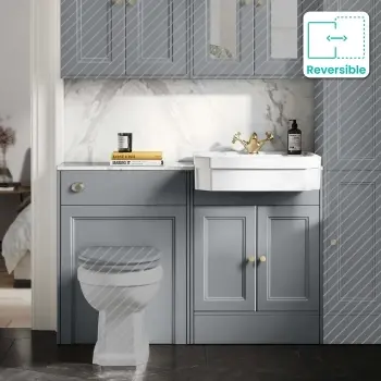 Monaco Dove Grey Combination Vanity Traditional Basin with Marble Top 1200mm (Excludes Pan & Cistern) - Brushed Brass Accents