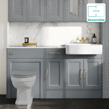 Monaco Dove Grey Combination Vanity Basin with Marble Top 1500mm (Excludes Pan & Cistern) - Brass Knurled Handles
