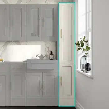 Monaco Chalk White Floor Standing Tall Cabinet Unit 300mm - Brass Knurled Handles