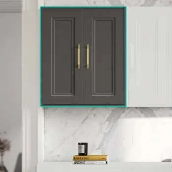 Graphite Grey Wall Hung Cabinet 700x600mm - Brass Knurled Handles