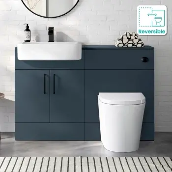 Harper Navy Blue Combination Vanity Basin and Boston Toilet 1200mm - Black Accents