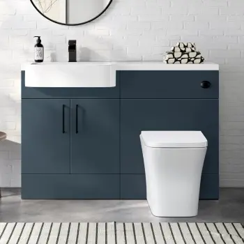 Harper Navy Blue Combination Vanity Basin and Houston Toilet 1200mm - Black Accents - Left Handed