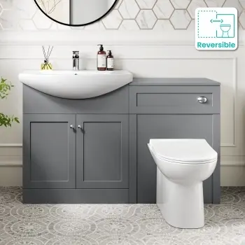 Capri Fog Grey Combination Vanity Basin and Aruba Toilet 1350mm - Chrome Handles