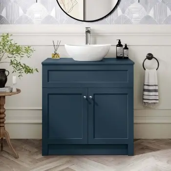 Milos Navy Blue Vanity with Oval Basin 800mm - Chrome Handles