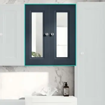 Inky Blue Wall Hung Mirror Cabinet 700x600mm