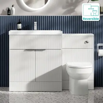 Havana Fluted Coastal White Combination Vanity Basin and Miami Toilet 1300mm - Chrome Handles