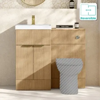 Havana Fluted Country Oak Basin Vanity and Back To Wall Toilet Unit 1000mm (Excludes Toilet) - Brushed Brass Accents