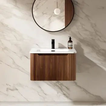 Sorrento Fluted Black Walnut Wall Hung Basin Drawer Vanity 600mm