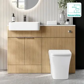 Sicily Fluted Country Oak Combination Vanity Basin with Marble Top & Houston Toilet 1200mm - Chrome Handles