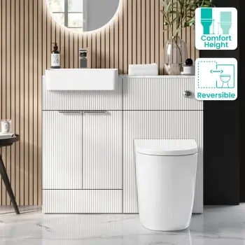 Sicily Fluted Coastal White Combination Vanity Basin with Marble Top & Utah Comfort Height Toilet 1000mm - Chrome Handles