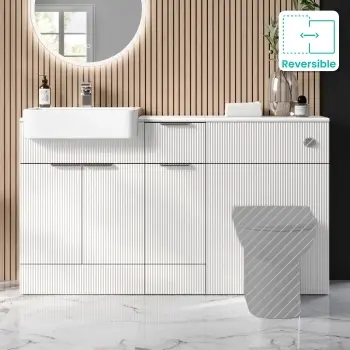 Sicily Fluted Coastal White Combination Vanity Basin 1500mm (Excludes Toilet) - Chrome Handles