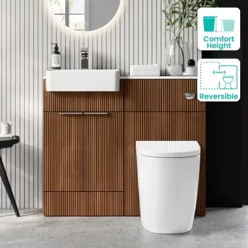 Sicily Fluted Black Walnut Combination Vanity Basin with Marble Top & Utah Comfort Height Toilet 1000mm - Chrome Handles