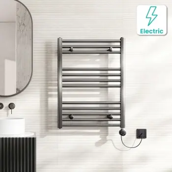Naples Electric Premium Brushed Gunmetal Straight Heated Towel Rail 800x600mm
