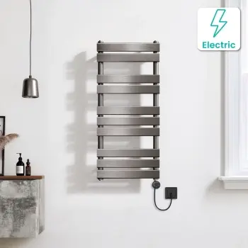 Santorini Electric Brushed Gunmetal Flat Panel Heated Towel Rail 1000x450mm