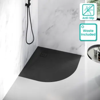 Berlin Quadrant Matt Black Slate Effect SMC Composite Shower Tray 800x800mm