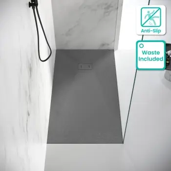 Berlin Rectangular Dark Grey Slate Effect SMC Composite Shower Tray 1600x800mm