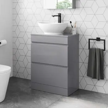 Trent Stone Grey Vanity Drawer with Oval Counter Top Basin 600mm