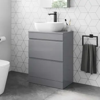Trent Stone Grey Vanity Drawer with Curved Counter Top Basin 600mm
