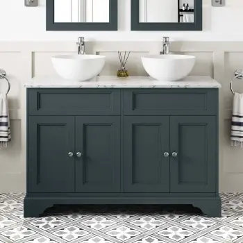 Lucia Inky Blue Double Vanity with Marble Top & Round Counter Top Basin 1200mm