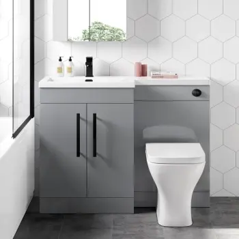 Avon Stone Grey Combination Vanity Basin and Atlanta Toilet 1100mm - Black Accents - Left Handed