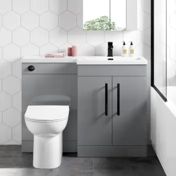 Avon Stone Grey Combination Vanity Basin and Aruba Toilet 1100mm - Black Accents - Right Handed