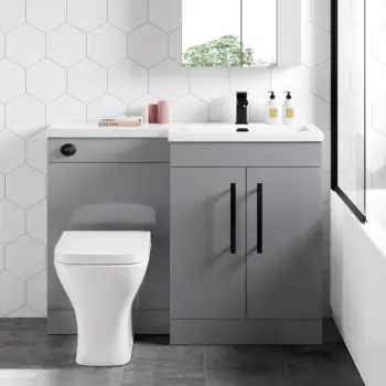 Avon Stone Grey Combination Vanity Basin and Atlanta Toilet 1100mm - Black Accents - Right Handed