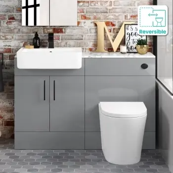 Harper Stone Grey Combination Vanity Basin with Marble Top & Boston Toilet 1200mm - Black Accents