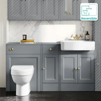 Monaco Dove Grey Combination Vanity Basin and Seattle Toilet 1500mm - Brushed Brass Accents