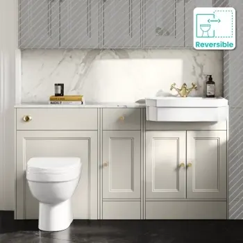 Monaco Chalk White Combination Vanity Traditional Basin with Marble Top and Seattle Toilet 1500mm - Brushed Brass Accents