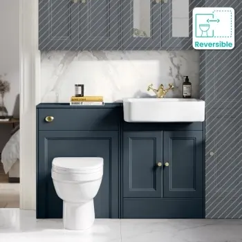 Monaco Inky Blue Combination Vanity Basin and Seattle Toilet 1200mm - Brushed Brass Accents