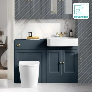 Monaco Inky Blue Combination Vanity Basin and Boston Toilet 1200mm - Brushed Brass Accents