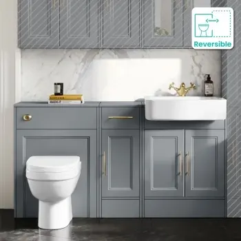 Monaco Dove Grey Combination Vanity Basin and Seattle Toilet 1500mm - Brass Knurled Handles