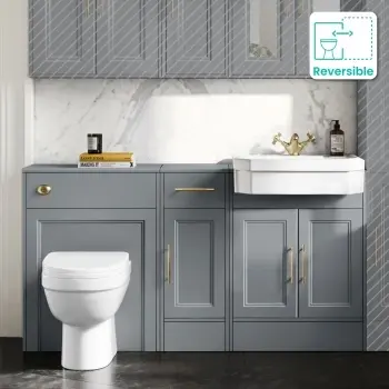 Monaco Dove Grey Combination Vanity Traditional Basin and Seattle Toilet 1500mm - Brass Knurled Handles