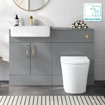 Harper Stone Grey Combination Vanity Basin and Tucson Toilet 1200mm - Brushed Brass Accents
